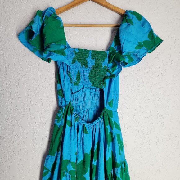 Anthropologie The Silverlake Flutter-Sleeve Dress with pockets in blue green XS - Picture 4 of 16